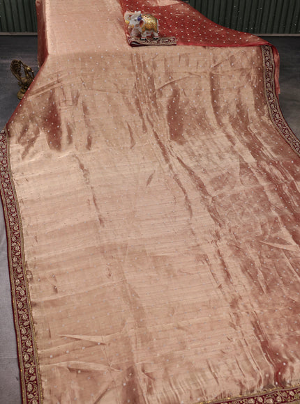 Golden Maroon Tissue Embroidery Silk Saree