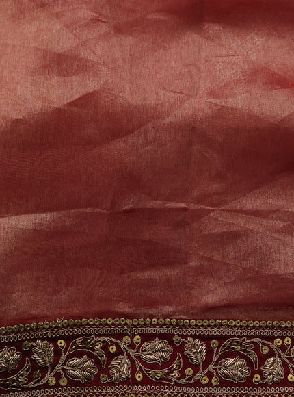 Golden Maroon Tissue Embroidery Silk Saree