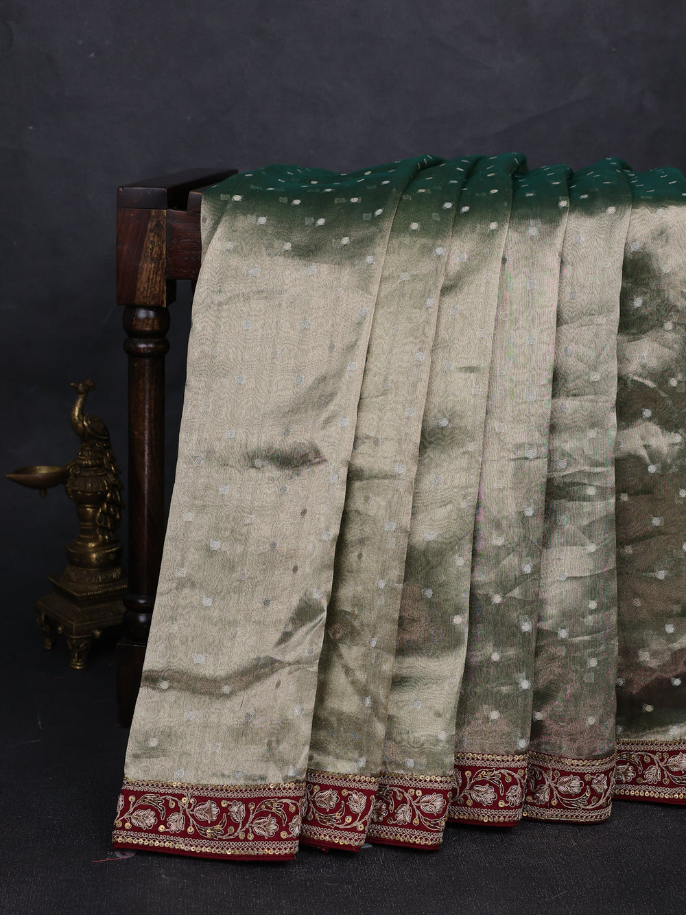 Sage Green Tissue Sequin Embroidery Silk Saree