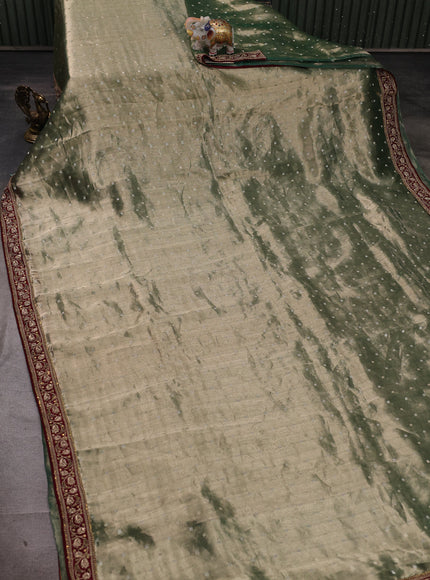 Sage Green Tissue Sequin Embroidery Silk Saree