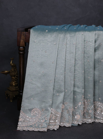 Mint Blue Tissue Sequin Embroidery Silk Saree