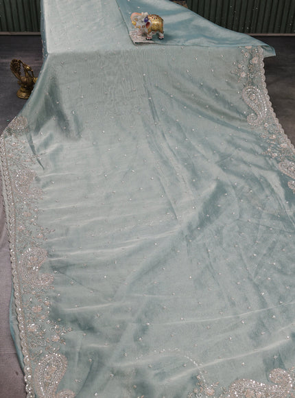 Mint Blue Tissue Sequin Embroidery Silk Saree