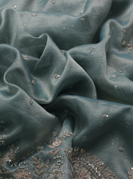 Mint Blue Tissue Sequin Embroidery Silk Saree