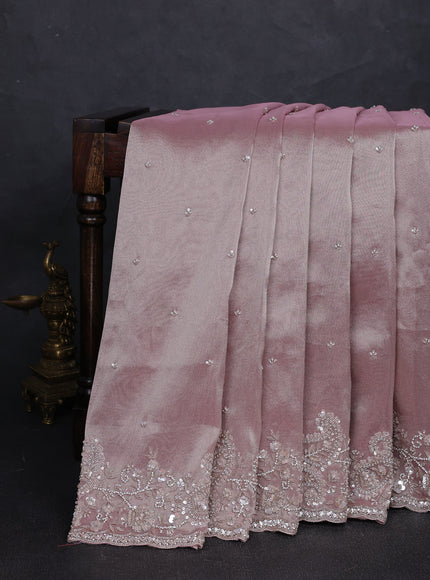 Dusty Rose Tissue Embroidery Silk Saree