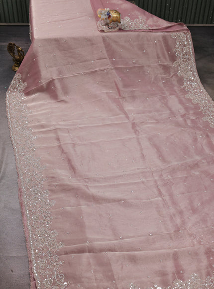 Dusty Rose Tissue Embroidery Silk Saree