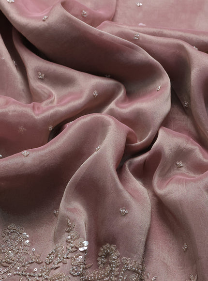 Dusty Rose Tissue Embroidery Silk Saree
