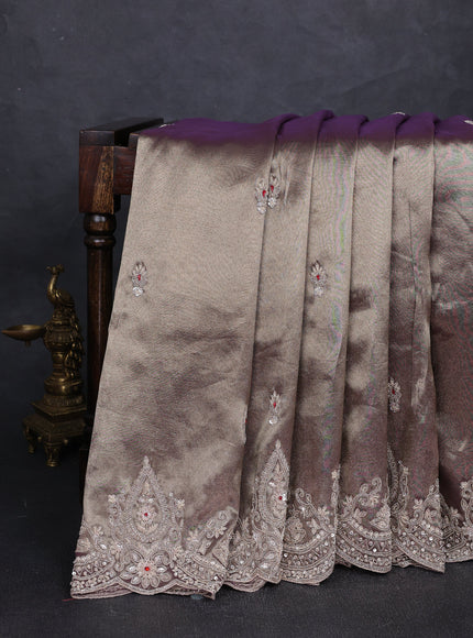 Purple Tissue Sequin Embroidery Silk Saree