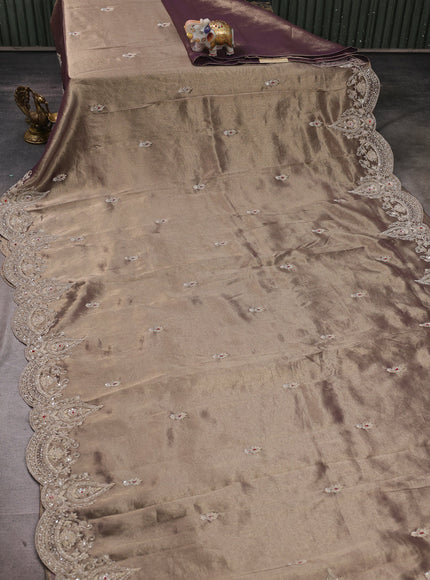Purple Tissue Sequin Embroidery Silk Saree