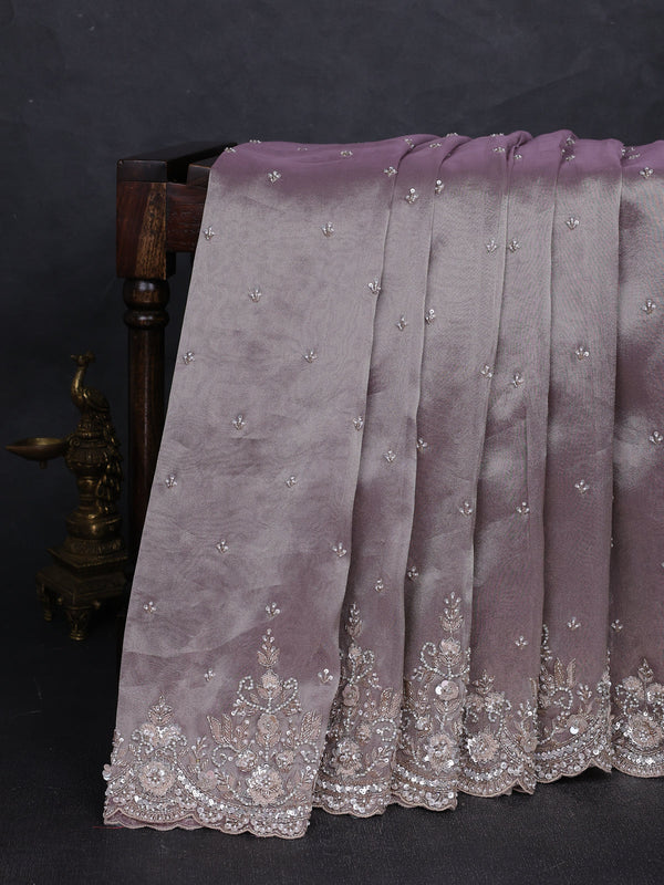 Lavender Tissue Sequin Embroidery Silk Saree