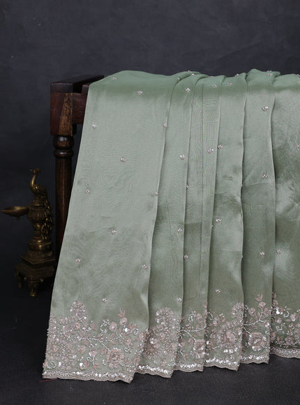Pista Green Tissue Sequin Embroidery Silk Saree