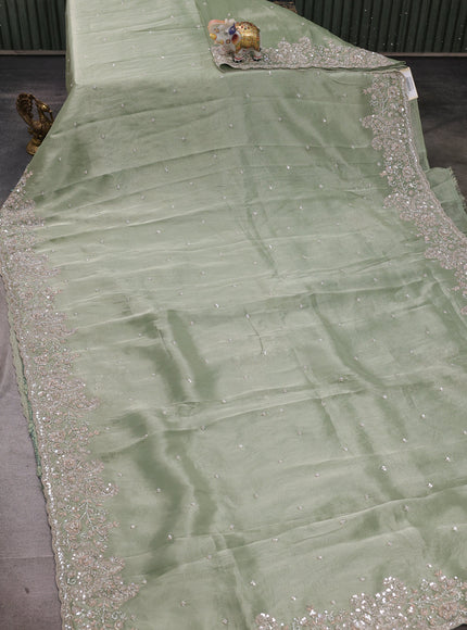 Pista Green Tissue Sequin Embroidery Silk Saree