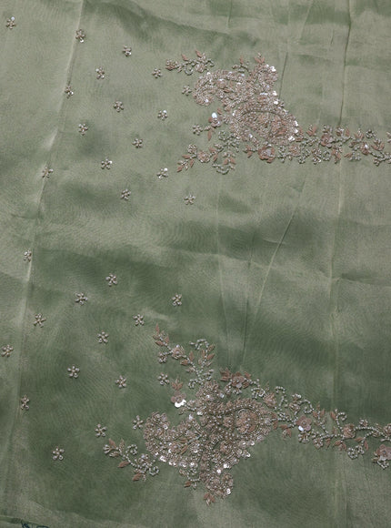 Pista Green Tissue Sequin Embroidery Silk Saree