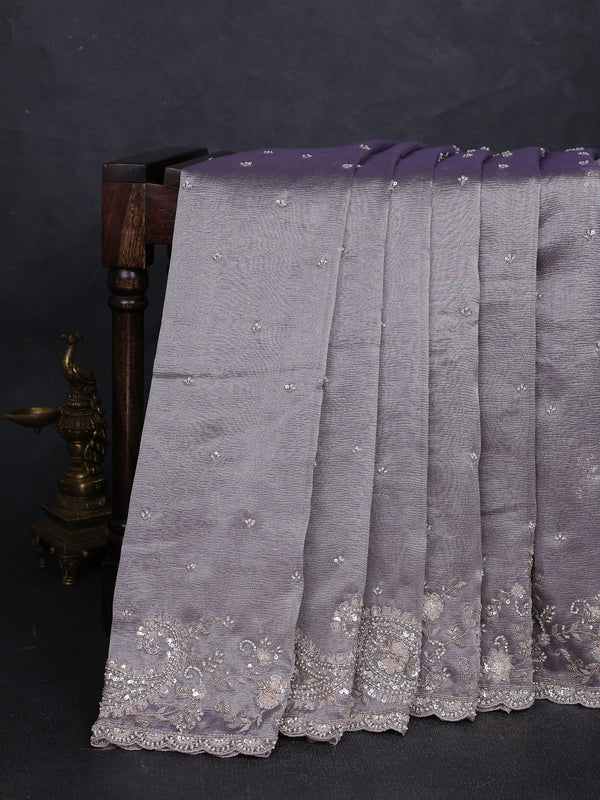 Lavender Tissue Embroidery Silk Saree