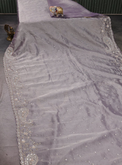 Lavender Tissue Embroidery Silk Saree