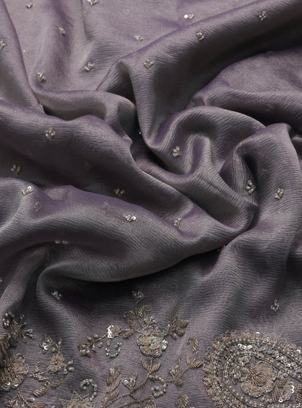 Lavender Tissue Embroidery Silk Saree
