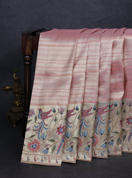Peach - Gold Pure Kanchipuram Tissue Silk Embroidery Saree