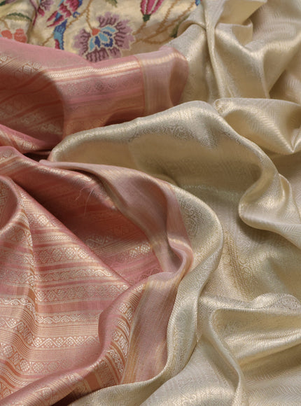 Peach - Gold Pure Kanchipuram Tissue Silk Embroidery Saree