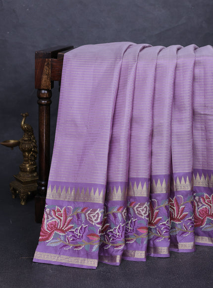 Lilac Pure Kanchipuram Silk Embroidery Saree