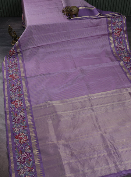 Lilac Pure Kanchipuram Silk Embroidery Saree