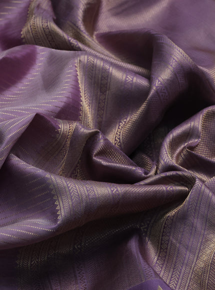 Lilac Pure Kanchipuram Silk Embroidery Saree