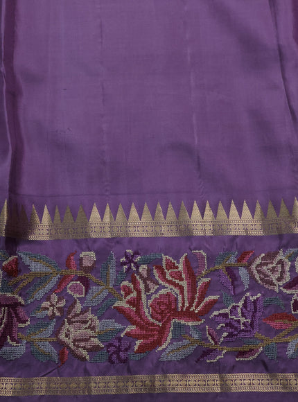 Lilac Pure Kanchipuram Silk Embroidery Saree
