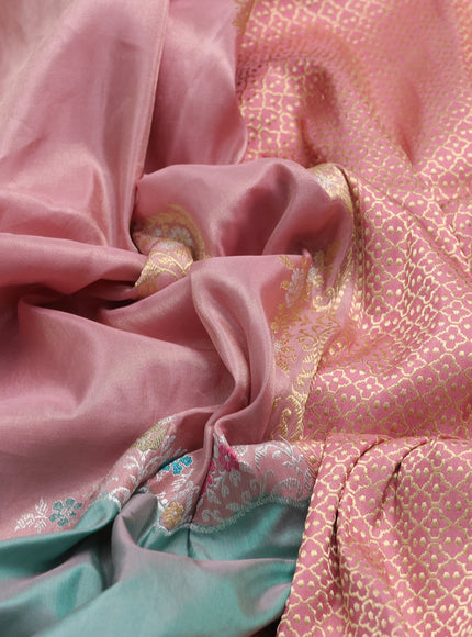 Pastel Pink - Teal Banarasi Silk Saree