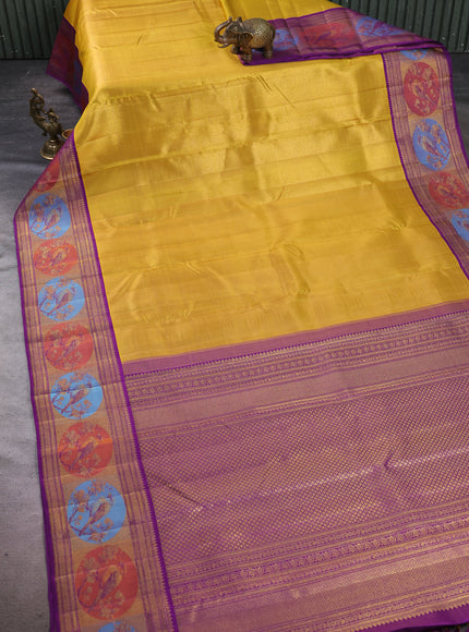 Mustard - Purple Pure Kanchipuram Tissue Silk Saree