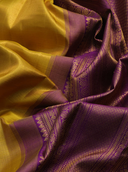 Mustard - Purple Pure Kanchipuram Tissue Silk Saree