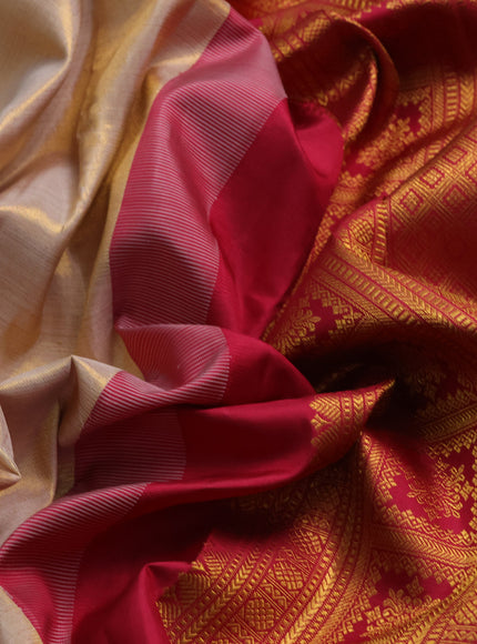Beige - Dark Pink Pure Kanchipuram Tissue Silk Saree