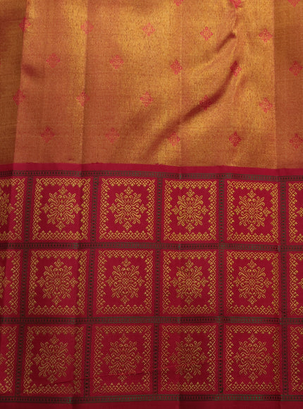 Beige - Dark Pink Pure Kanchipuram Tissue Silk Saree