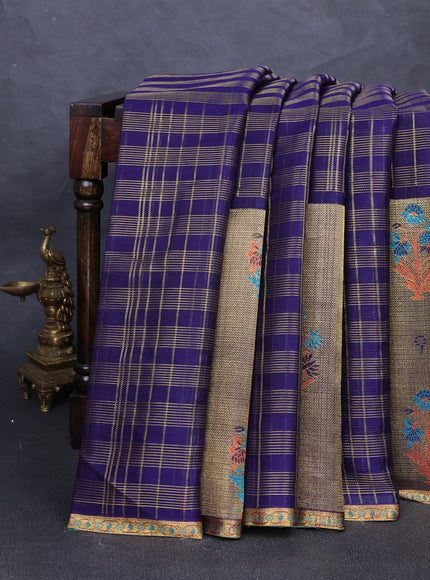 Blue Kanchipuram Kora Silk Saree