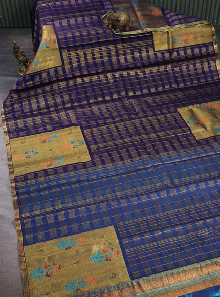 Blue Kanchipuram Kora Silk Saree