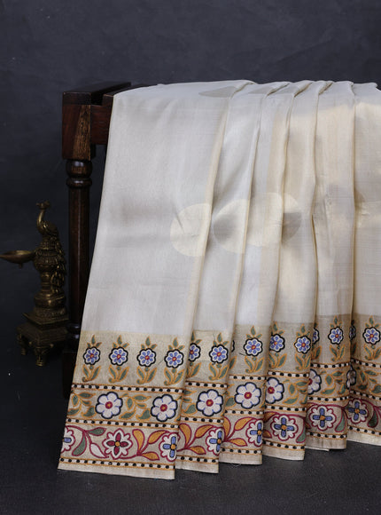Cream - Gold Pure Kanchipuram Silk Embroidery Saree