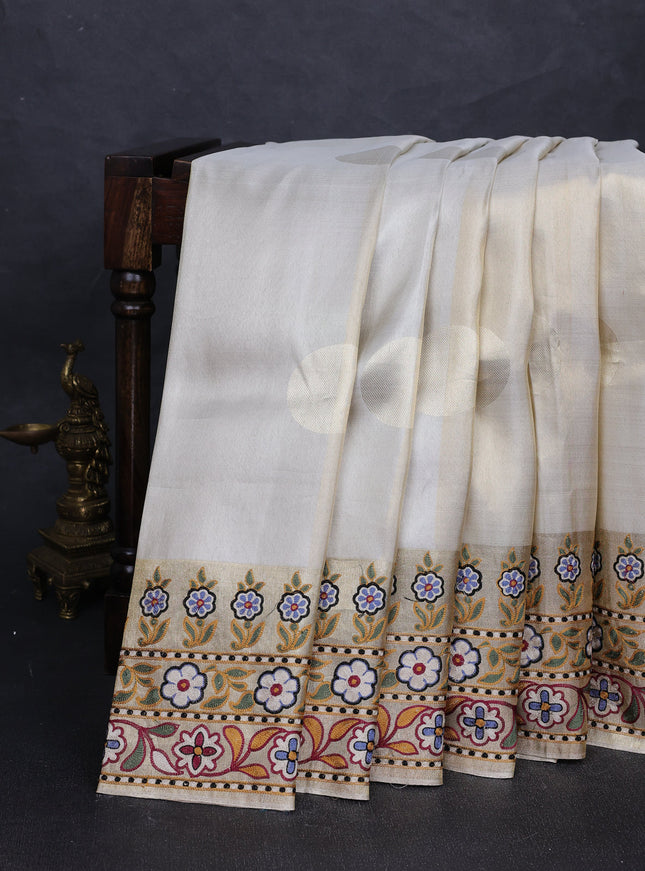 Cream - Gold Pure Kanchipuram Silk Embroidery Saree