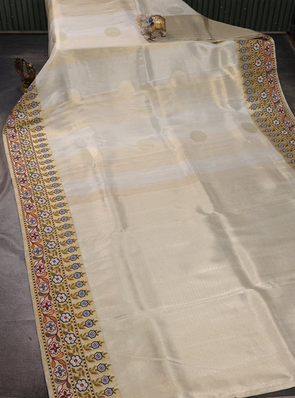 Cream - Gold Pure Kanchipuram Silk Embroidery Saree