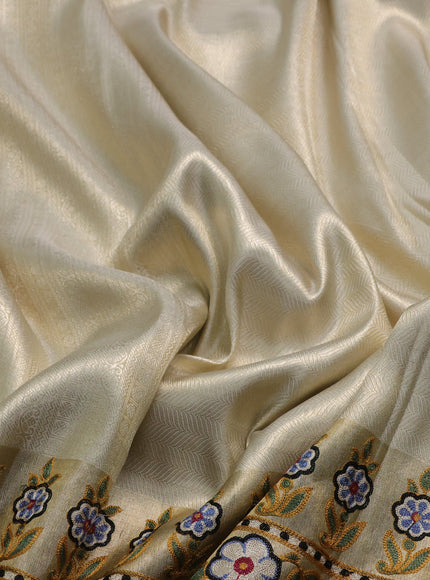 Cream - Gold Pure Kanchipuram Silk Embroidery Saree