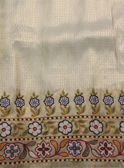 Cream - Gold Pure Kanchipuram Silk Embroidery Saree