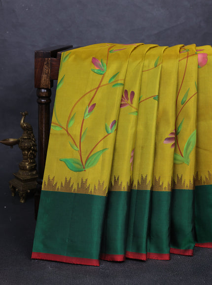 Mustard Green - Green Pure Kanchipuram Printed Silk Saree