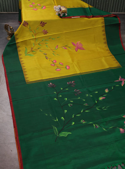 Mustard Green - Green Pure Kanchipuram Printed Silk Saree