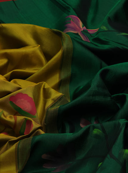 Mustard Green - Green Pure Kanchipuram Printed Silk Saree