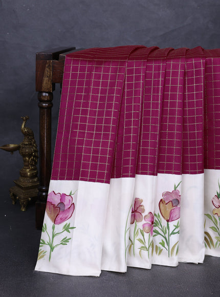 Magenta - Off White Pure Kanchipuram Printed Silk Saree