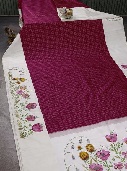 Magenta - Off White Pure Kanchipuram Printed Silk Saree