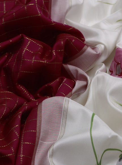 Magenta - Off White Pure Kanchipuram Printed Silk Saree