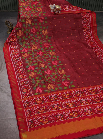 Maroon - Red Tussar Embroidery Saree Patola Border & Pallu