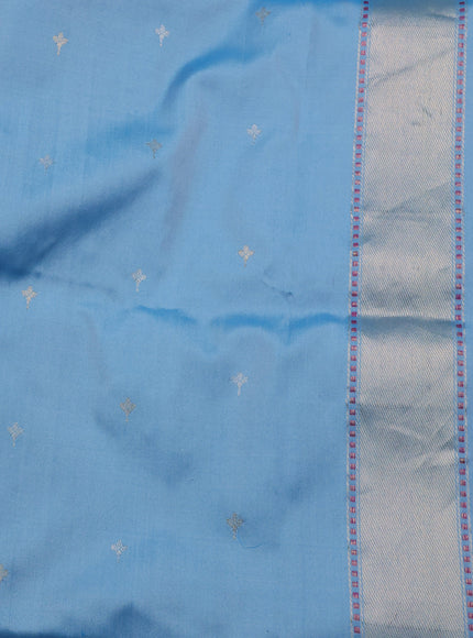 Pink-Turquoise Blue Banarasi Jamdhani Kora Silk Saree
