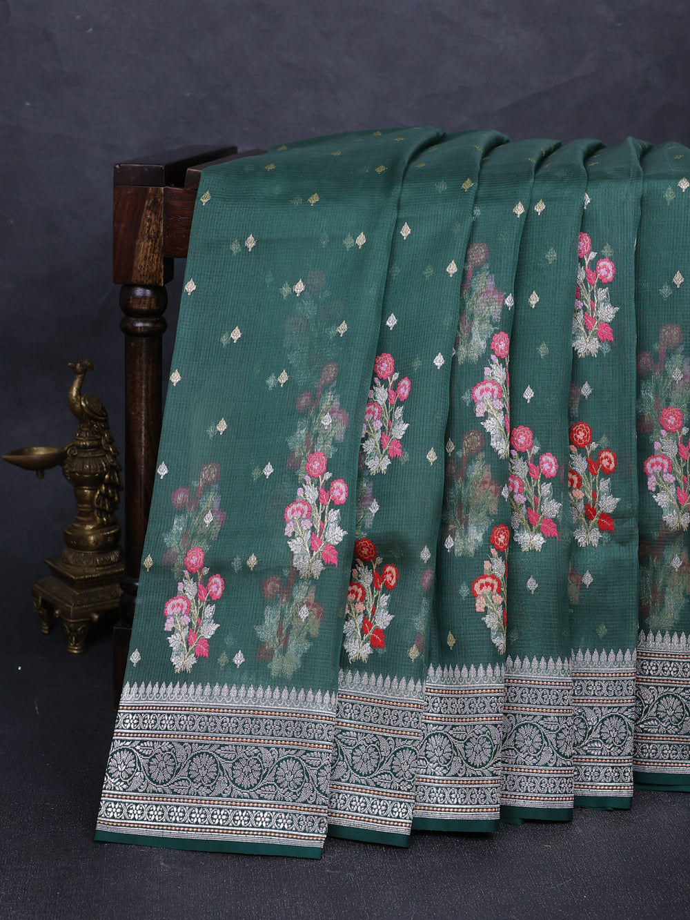 Green Banarsi Kora Silk Saree
