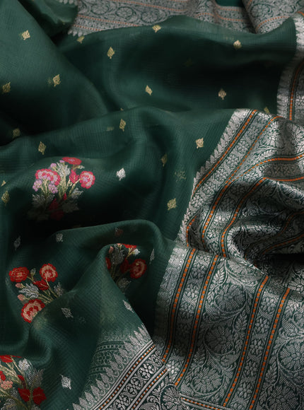 Green Banarsi Kora Silk Saree