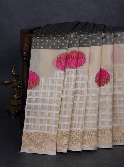 Grey - Beige Banarasi Kora Silk Saree