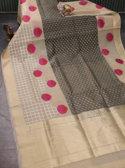 Grey - Beige Banarasi Kora Silk Saree