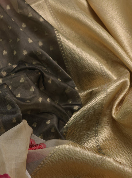 Grey - Beige Banarasi Kora Silk Saree